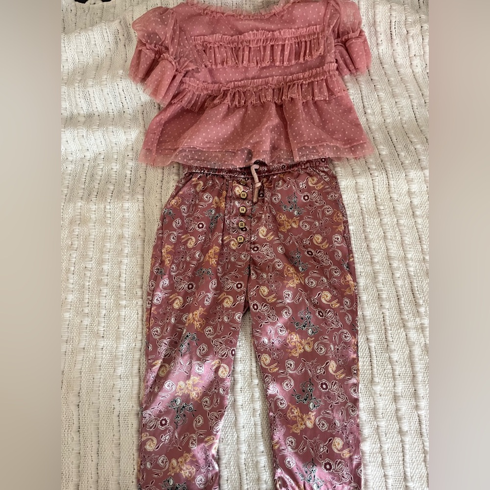 Pink Ruffled Top and Paisley Pants Set by Velveteen